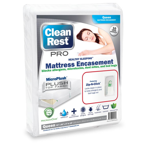 CleanRest PRO Mattress Encasement, 100% Polyester, Queen, 60x80, Depth up to 18", White